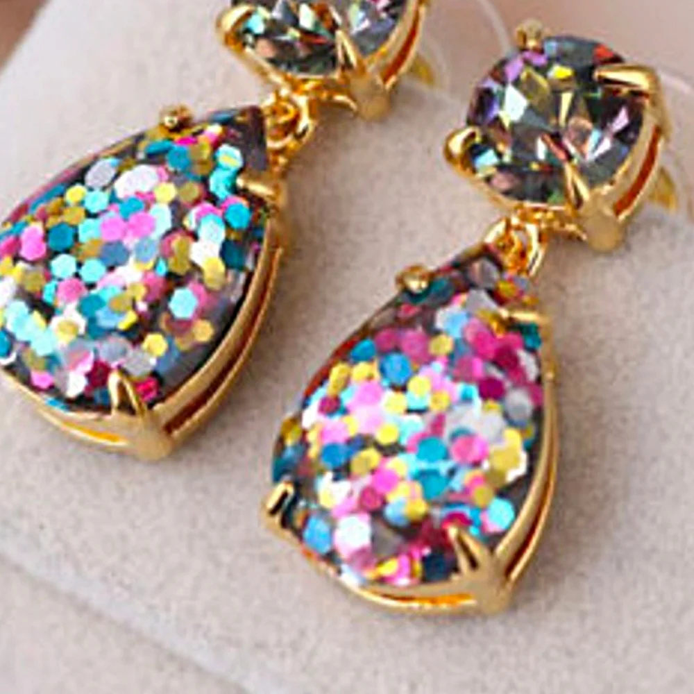 Glitter Pear Stone Drop Earringswith Dust Bag